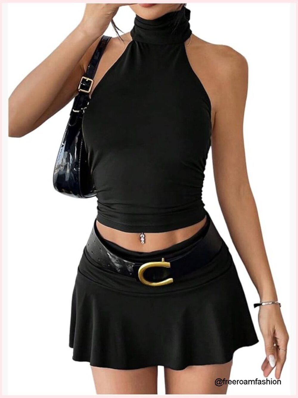 2 Piece Set Backless Halter Top & Ruffle Mini Skirt Y2K Night Out